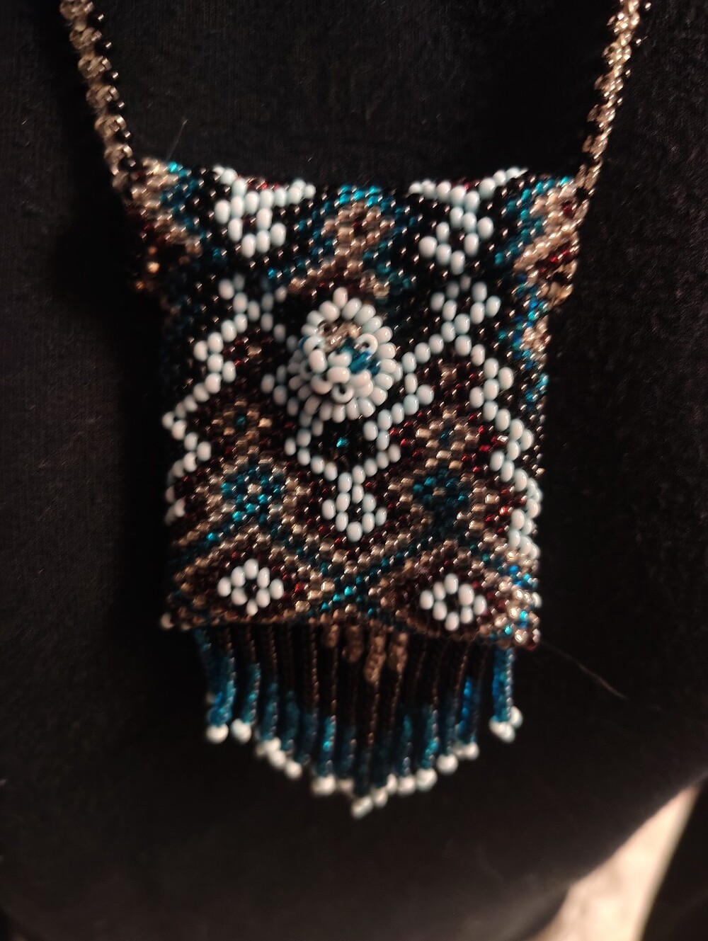 Handmade Micro Beaded Pouch Necklace Boho Southwestern Medicine Bag